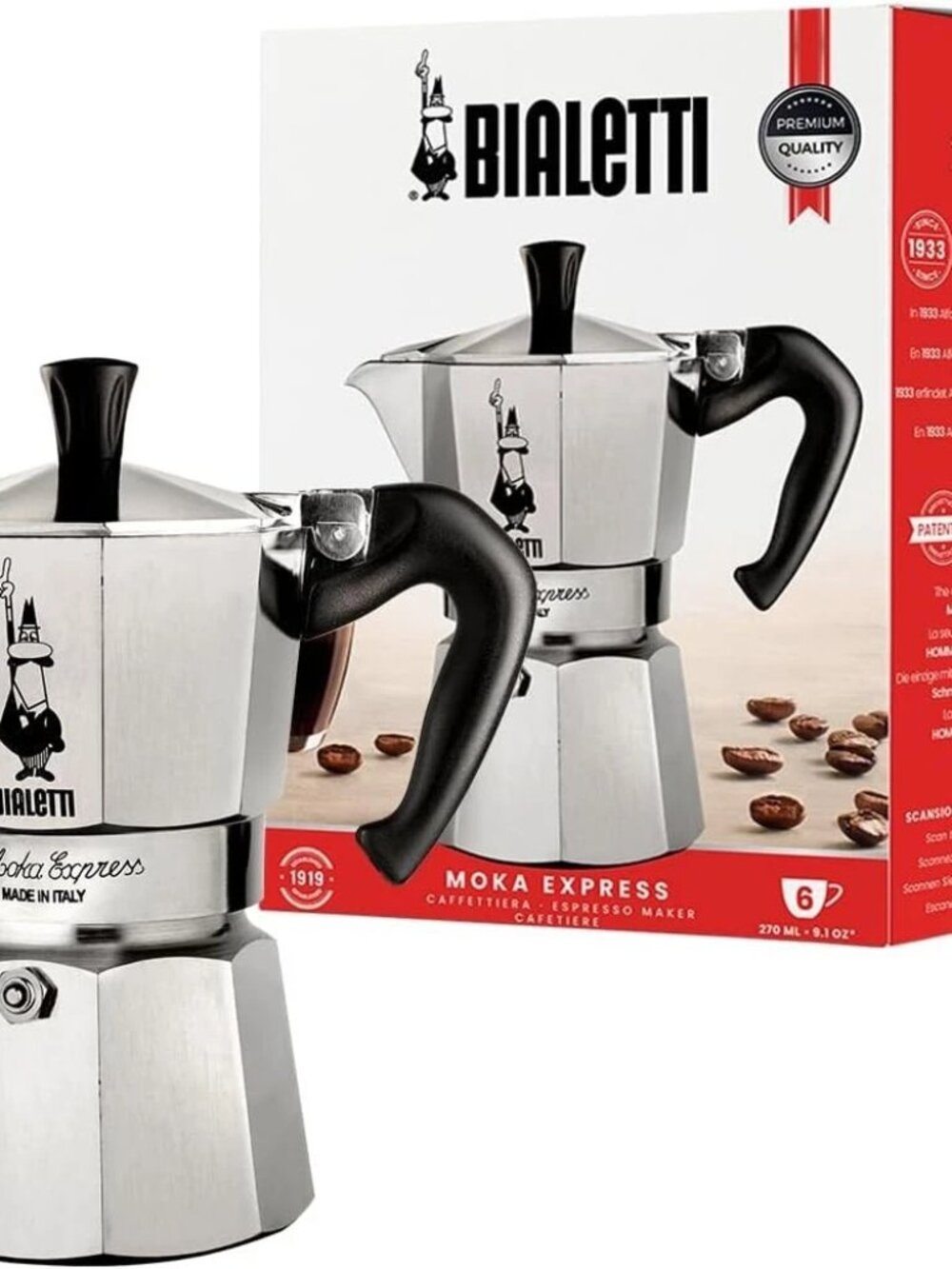 Bialetti Moka Express 6-Cup Stovetop Espresso Maker – Classic Italian Aluminum